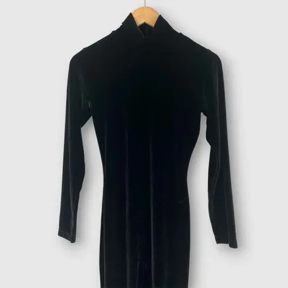 Vintage 90s Y2k Moda Int'l Black Velvet Long Sleeve Catsuit Jumpsuit Small - Picture 6 of 6